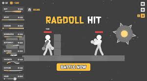 Ragdoll Hit unblocked gameplay showing physics-based combat with stickman characters